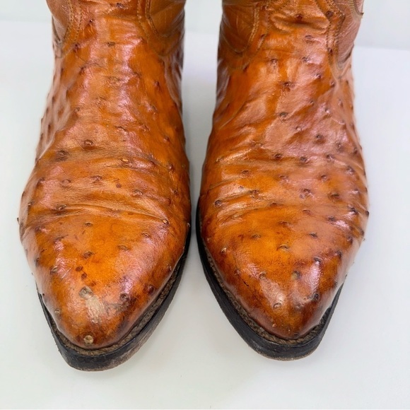 MENS DAVID EDEN TAN COGNAC GENUINE OSTRICH QUILL COWBOY WESTERN BOOTS 10D - Picture 4 of 9